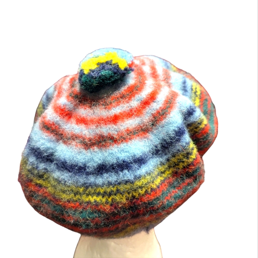 Vtg Anderson Wool Tam Dress  Wool Scotland Pompon Colorful Beret Hat